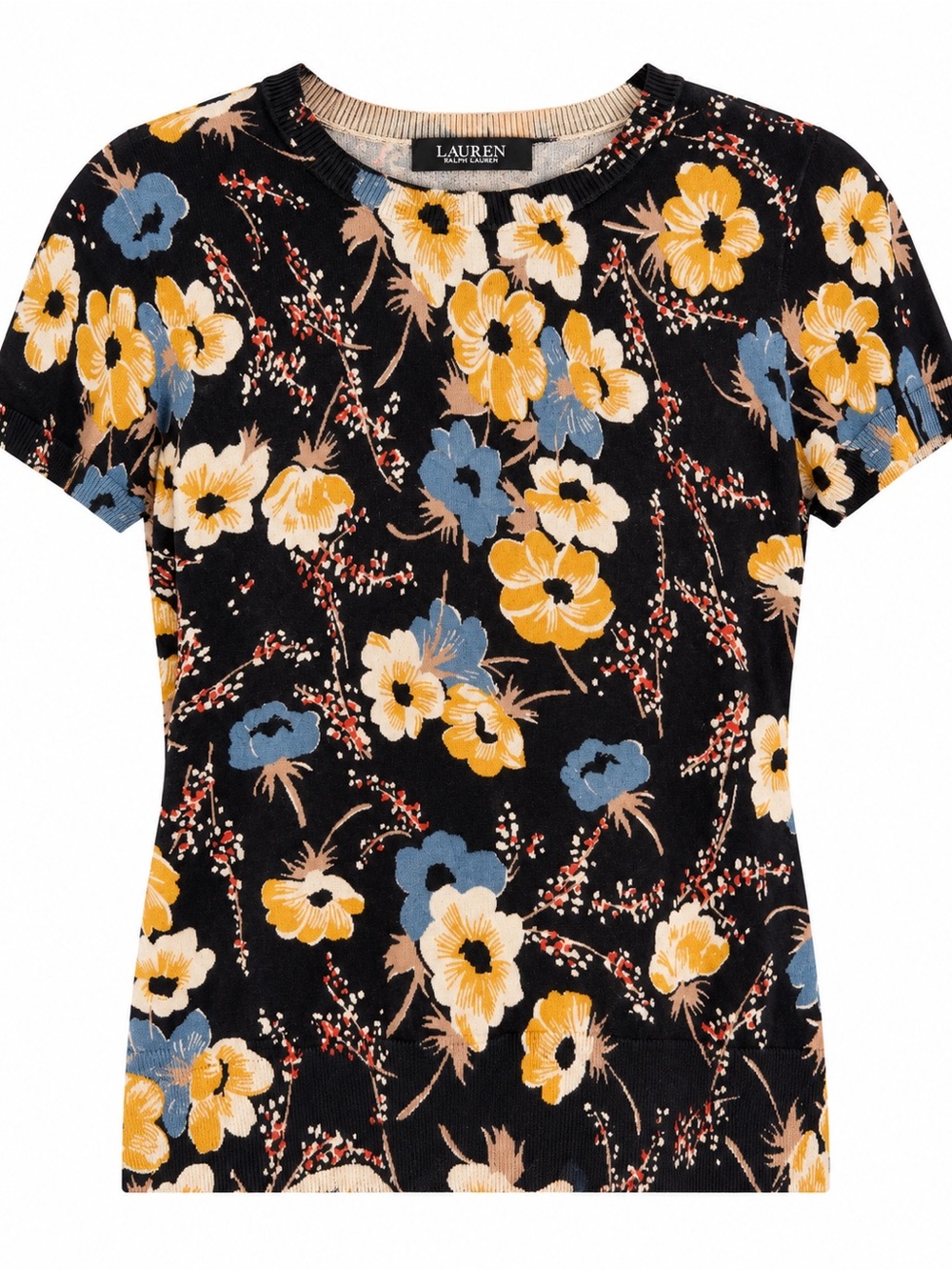 Lauren Ralph Lauren Black Floral Short-Sleeve Top